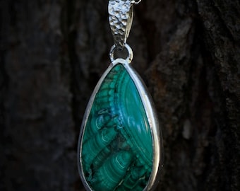 Handmade Argentium Silver Malachite Pendant Necklace
