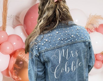 Pearl Bride Jacket Bride Denim Jacket Personalized Jacket Mrs Denim Jacket Mrs. Bride Jacket Wedding Jacket Wedding Photoshoot