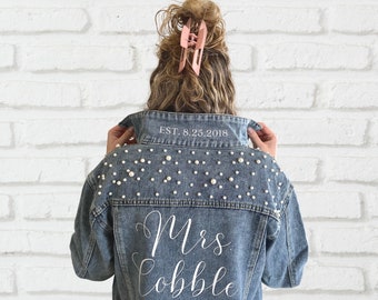 Bride Jean Jacket Bride Denim Jacket Personalized Jacket Mrs Denim Jacket Mrs. Bride Jacket Wedding Jacket