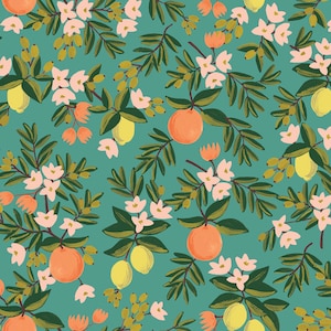 Fabric Sold By The HALF Yard | Rifle Paper Co. | Primavera Citrus Floral Teal