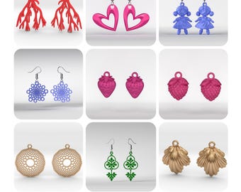 3D-Druck-Ohrring-Set | 9 STL-Dateien für Schmuck | Digitaler Download | Leichte Hängeohrringe | DIY-3D-Druck