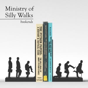 Ministry of Silly Walks Bookends – Monty Python Inspired Silhouette Book Ends, Comedy Shelf Decor, Fun Gift for Fans | Free Shipping