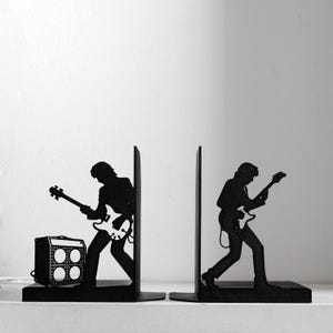 Rock Band Bookends, Guitar Lover Gift, Pop & Rock Musician Shelf Decor, Music Room Bookshelf Accent, Electric Guitar Bookends Pair imagen 2