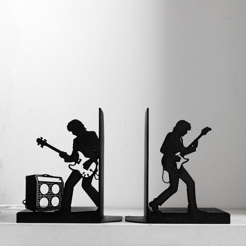 Rock Band Bookends, Guitar Lover Gift, Pop & Rock Musician Shelf Decor, Music Room Bookshelf Accent, Electric Guitar Bookends Pair imagen 2
