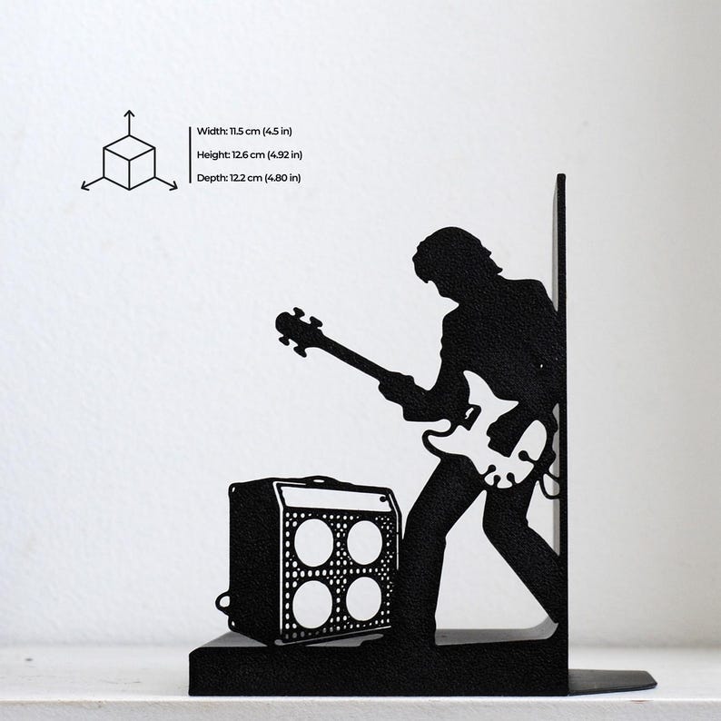 Rock Band Bookends, Guitar Lover Gift, Pop & Rock Musician Shelf Decor, Music Room Bookshelf Accent, Electric Guitar Bookends Pair imagen 3