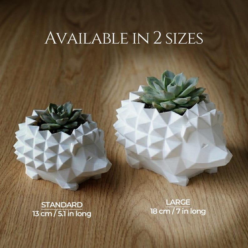 Low Poly Hedgehog Planter | 3D Printed Succulent Pot | Cute Desktop Planter for Cactus & Succulents | Available in 2 Sizes, Custom Drainage Large