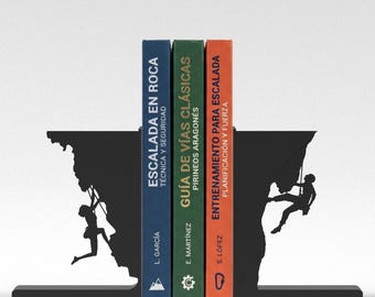 Boekensteunen met klimthema – Silhouet van een soloklimmer, 3D-geprint matzwart PLA, avontuurlijke plankdecoratie, cadeau voor rotsklimmers | Gratis verzending