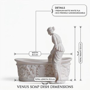 Venus Soap Dish - Greek Goddess Sculpture Soap Holder - Neoclassical Bathroom Decor - Mythology Statue Trinket Tray - White PLA 3D image 14