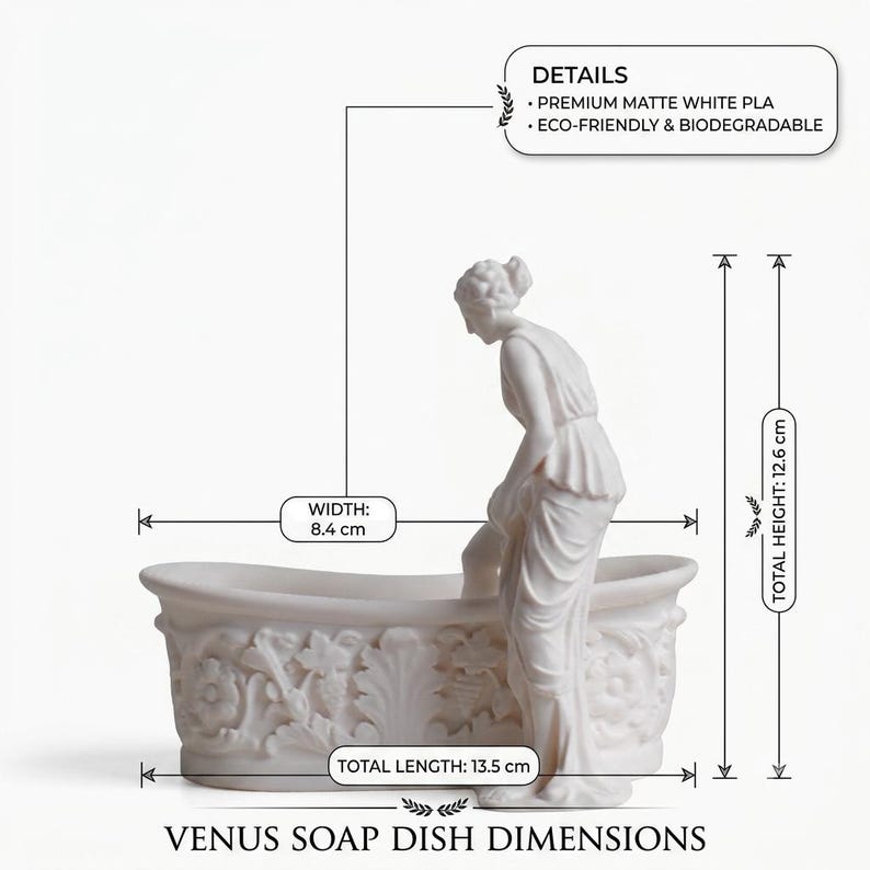 Venus Soap Dish - Greek Goddess Sculpture Soap Holder - Neoclassical Bathroom Decor - Mythology Statue Trinket Tray - White PLA 3D image 14
