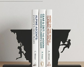 Climbing Bookends – Solo Climber Silhouette Book Ends, 3D Printed Matte Black PLA, Adventure Shelf Decor, Rock Climber Gift | Free Shipping