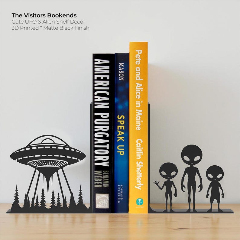 The Visitors Bookends – UFO & Cute Alien Decor | Cartoon-style Home ...
