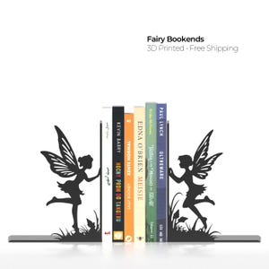 Fairy Bookends – 3D Printed Matte Black Book Holder Set, Fantasy Decor for Bookshelf, Home Library, Reading Gift