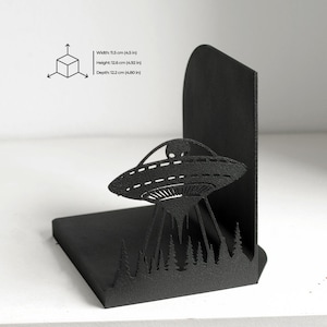 Alien UFO Bookends, Sci-Fi Bookshelf Decor, Abduction Flying Saucer Book Ends, Roswell Outer Space Gift for Book Lovers, Unique Book Holder imagen 5
