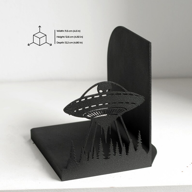 Alien UFO Bookends, Sci-Fi Bookshelf Decor, Abduction Flying Saucer Book Ends, Roswell Outer Space Gift for Book Lovers, Unique Book Holder imagen 5
