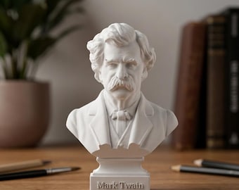 Mark Twain Bust, Literary Gift for Writers, 3D Printed Statue, Famous Author Figurine, Office Desk Decor, Book Lover Gift, Librarian Decor