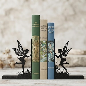 Fairy Bookends Set, Fantasy Book Ends for Bookshelves, Magical Bookends Decor, Fairy Tale Library Nook Accents, Book Lover Gift Idea