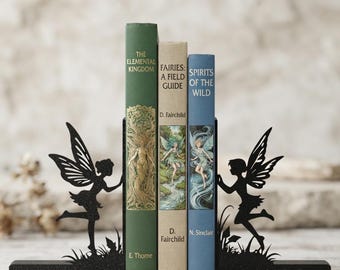 Fairy Bookends Set, Fantasy Book Ends for Bookshelves, Magical Bookends Decor, Fairy Tale Library Nook Accents, Book Lover Gift Idea