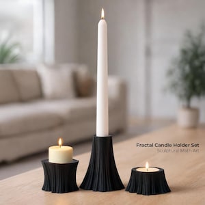 Fractal Candle Holder Set – Modern Black Matte Candle Holders – 3D Printed PLA – Tealight, Votive & Candlestick – Minimalist Home Decor