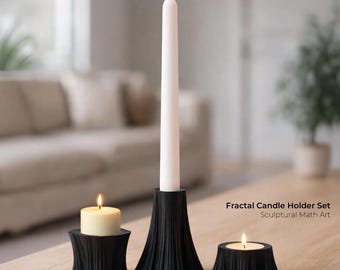 Fractal Candle Holder Set – Modern Black Matte Candle Holders – 3D Printed PLA – Tealight, Votive & Candlestick – Minimalist Home Decor