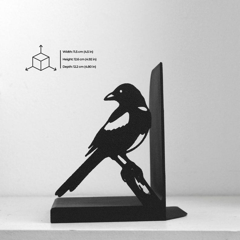 Magpie Bookends Set, Black Bird Bookends for Shelves, Modern Nature Bookends, Gothic Bird Lover Gift, Unique Bookish Decor, Raven Crow Decor imagen 3