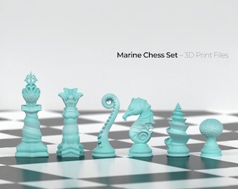 Marine Chess Set – 3D Printable STL Files | Nautical Chess Pieces | Sea Life-Inspired Board Game | FDM 3D Printing