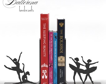 Ballerina Bookends - 3D Printed Dance Bookshelf Decor - Elegant Ballet Dancer Silhouette Book Ends - Matte Black Gift for Dancers & Teachers