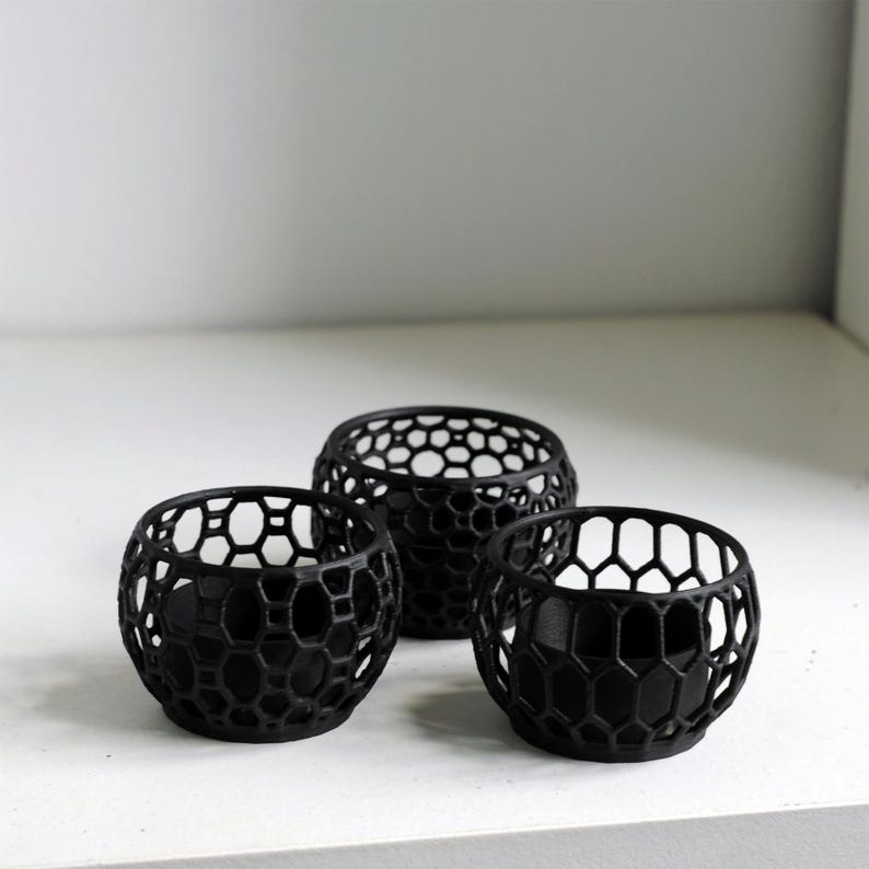 Set of 3 Geometric Tealight Holders • Modern 3D Printed Candle Holders • Matte Black Minimalist Home Decor • Free Worldwide Shipping image 5