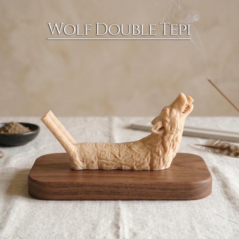 Wolf Double Tepi | Ceremonial Rapé Applicator | Hand-Finished 3D Printed Tepi Pipe | Unique Shamanic Tool | Spiritual Gift | Free Shipping imagen 1
