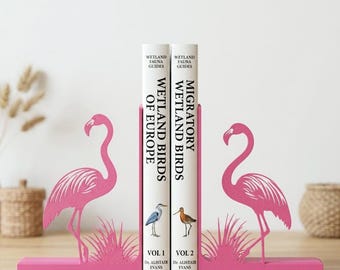 Flamingo Bookends Pink – Tropical Metal Book Ends for Girls Room, Fuchsia Desk Decor, Cute Bird Shelf Decor, Unique Gift for Book Lovers