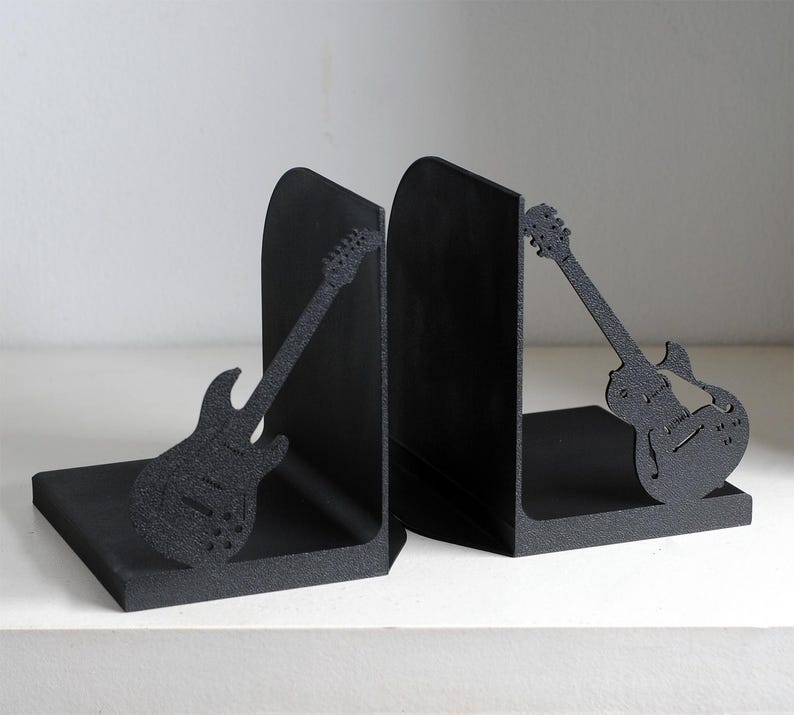 Electric Guitar Bookends – 3D Printed Rock Music Bookends, Matte Black Guitar Decor, Music Lover Gift, Free Shipping Worldwide imagen 5