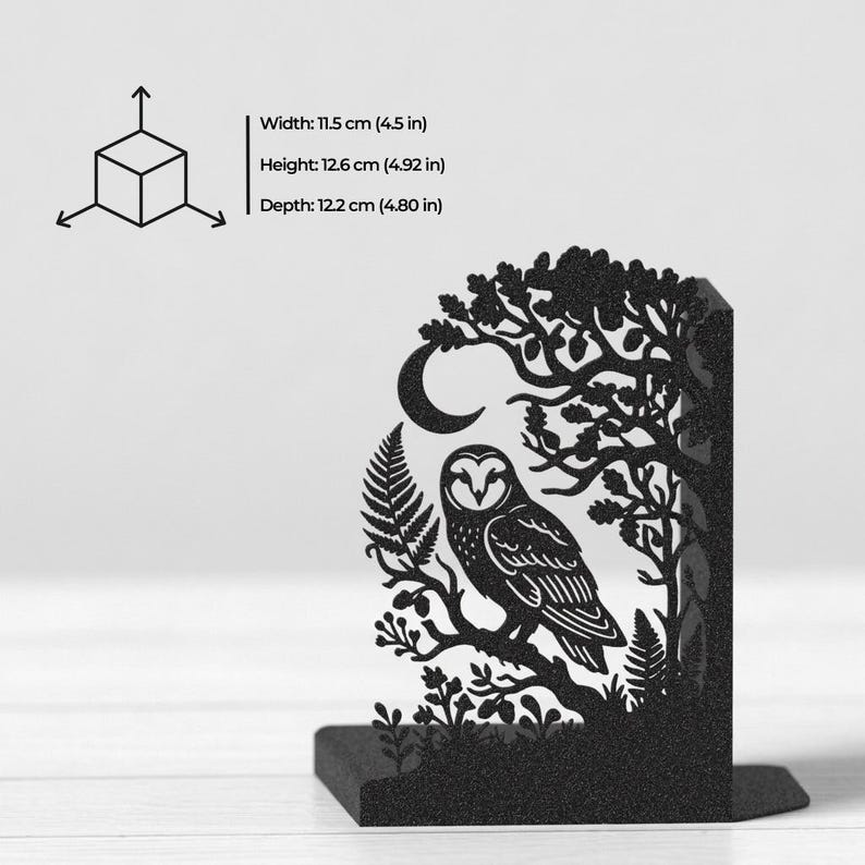 Guardians of the Forest Bookends, Forest Animal Bookends, Owl and Stag Bookshelf Decor, Nature Lover Gift, Matte Black Book Ends Pair imagen 4