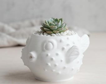 3D Printed Puffer Fish Planter - Unique Succulent Pot, Cute Marine Life Home Decor Gift, Eco-Friendly PLA Flower Pot, Desk Accessory