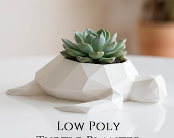 Low Poly Turtle Planter, 3D Printed Succulent Pot, Geometric Sea Turtle Vase, Cute Animal Flower Pot, Minimalist Desk Decor