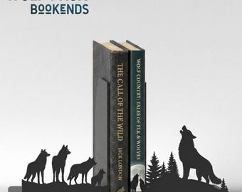 Wolf Pack Bookends – Matte Black Wolf Silhouette Book Ends, 3D Printed, Rustic Woodland Bookshelf Decor, Nature Lover Gift | Free Shipping