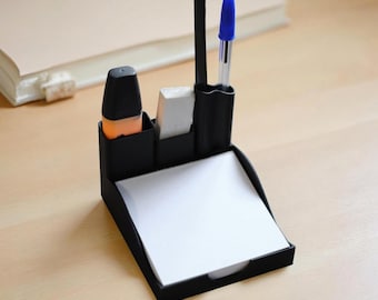 Compact Desk Organizer | Minimalist Black Desk Organizer with Hidden Storage | 3D Printed Office Accessory