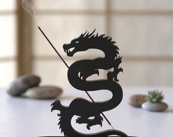 3D Printed Dragon Incense Holder with Ash Catcher Tray | Modern Minimalist Japanese Incense Burner | Matte Black Zen Home Decor
