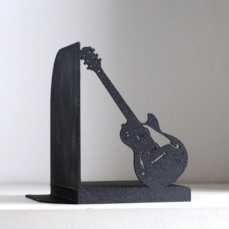 Electric Guitar Bookends – 3D Printed Rock Music Bookends, Matte Black Guitar Decor, Music Lover Gift, Free Shipping Worldwide imagen 4