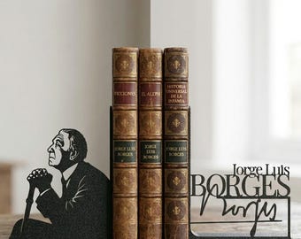 Jorge Luis Borges Bookends, Literary Bookends, Custom Bookends, Matte Black Book Ends for Shelves, Gift for Book Lovers, Reader Gift