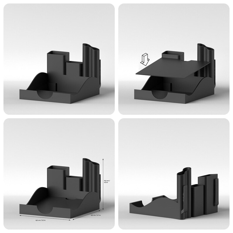 Compact Desk Organizer | Minimalist Black Desk Organizer with Hidden Storage | 3D Printed Office Accessory imagen 5