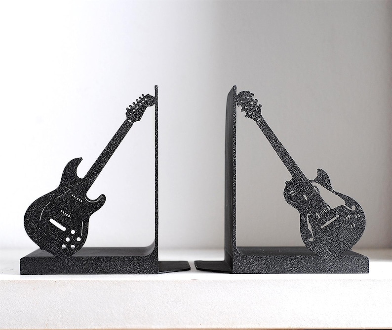 Electric Guitar Bookends – 3D Printed Rock Music Bookends, Matte Black Guitar Decor, Music Lover Gift, Free Shipping Worldwide imagen 2