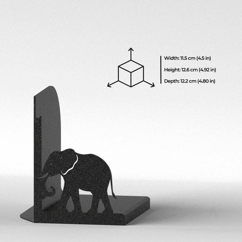 Elephant Bookends Pair, Matte Black 3D Printed Book Ends, Safari Animal Bookshelf Decor, Eco-Friendly PLA Modern Book Holders image 3