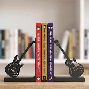 Electric Guitar Bookends – 3D Printed Rock Music Bookends, Matte Black Guitar Decor, Music Lover Gift, Free Shipping Worldwide imagen 1