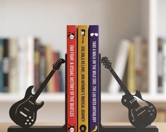 Electric Guitar Bookends – 3D Printed Rock Music Bookends, Matte Black Guitar Decor, Music Lover Gift, Free Shipping Worldwide