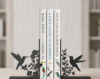 Hummingbird Bookends Set - Matte Black Bird Book Ends for Shelves, 3D Printed PLA Home Decor, Gift for Book Lovers & Nature Enthusiasts