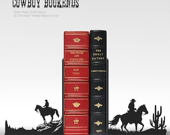 Cowboy Bookends – Modern Western Shelf Decor – Matte Black 3D Printed PLA Book Ends – Wild West Home Decor – Gift for Book Lovers