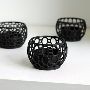 Set of 3 Geometric Tealight Holders • Modern 3D Printed Candle Holders • Matte Black Minimalist Home Decor • Free Worldwide Shipping image 2