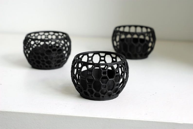 Set of 3 Geometric Tealight Holders • Modern 3D Printed Candle Holders • Matte Black Minimalist Home Decor • Free Worldwide Shipping image 2