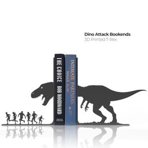Dino Attack Bookends • 3D Printed Dinosaur Shelf Decor, T-Rex Novelty Book Holder, Fun Gift for Kids & Adults