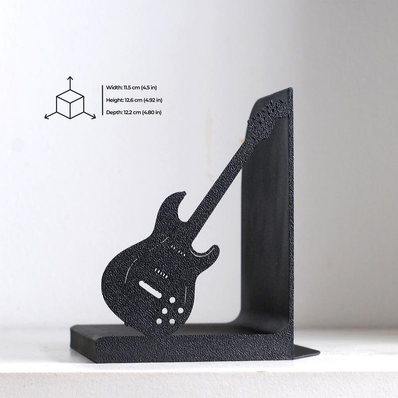 Electric Guitar Bookends – 3D Printed Rock Music Bookends, Matte Black Guitar Decor, Music Lover Gift, Free Shipping Worldwide imagen 3