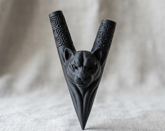 Black Jaguar Kuripe, 3D Printed Self Applicator for Rapé, Sacred Panther Snuff Pipe, Tribal Shamanic Tool, Sacred Geometry Gift